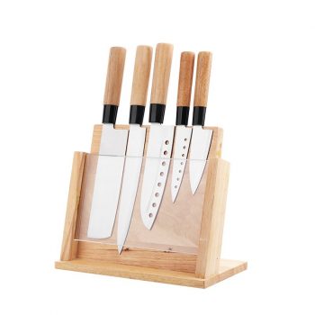 FOB 5PCS Mirror Polished Professional 420 Material Stainless Steel Kintchen Knife Set With Wooden Handle