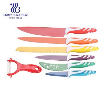 Machine Pressed Best Selling Chef Knife Spray Color Customized Logo Professional 7PCS Kitchen Knife Set With Colorful PP Handle For Kitchen Usage