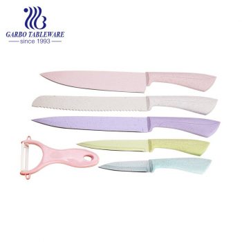 Fashion Style High Quality Wheat Straw Safe Fruit Knife China Wholesale Environmental Friendly 6PCS Kitchen Knife Peeler Set For Home Hotel Usage