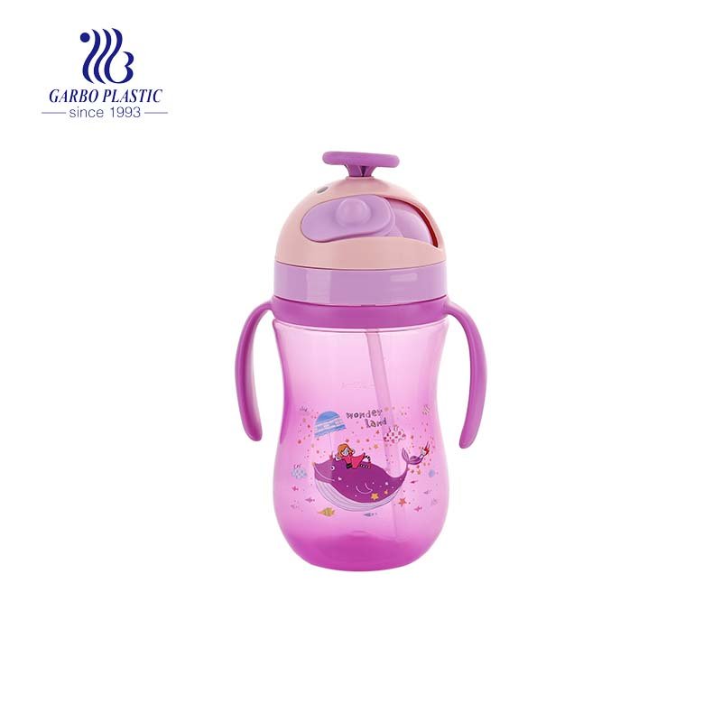 480ml children cute plastic water drinking outside bottle with mushroom shape silicone lid and portable strip