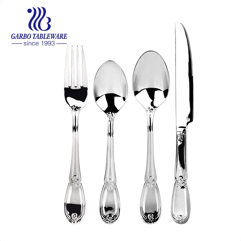 Premium heavy sturdy 18/10 stainless steel metal set with mirror polished dinnerware service for 4