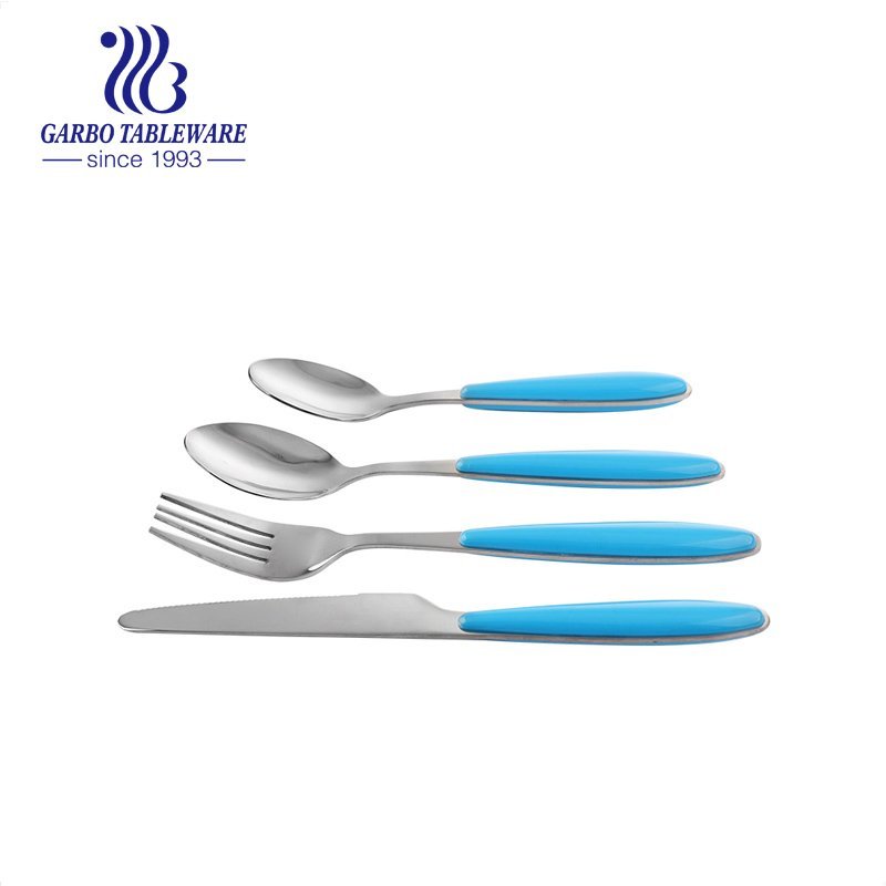 Durable High Quality Titanium Gold 4pcs Metal Cutlery Set with Elegant Square Handle