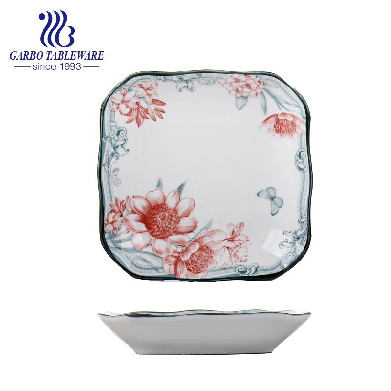 Wholesale ceramic tableware unique flower painted plain rectangle 12.5inch porcelain fish plate