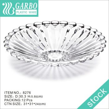 12 inch Durable Plastic Deep Fruit Plate with Functional Design and Bead Rim Reusable Decorative Serving Dish for Home