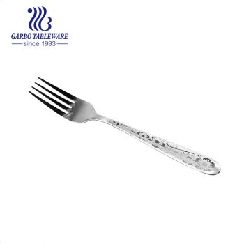 Factory wholesale restaurant silver flatware stainless steel dinner fork with laser flower deisgn handle