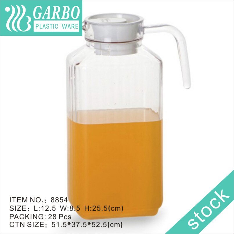 1800ml Engraved strip design wide mouth acrylic plastic water drinking jug with portable handle