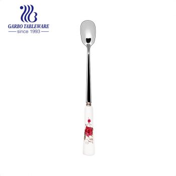 Ceramic handle 410 stainless steel ice tea latte soda spoon for hotel restaurant