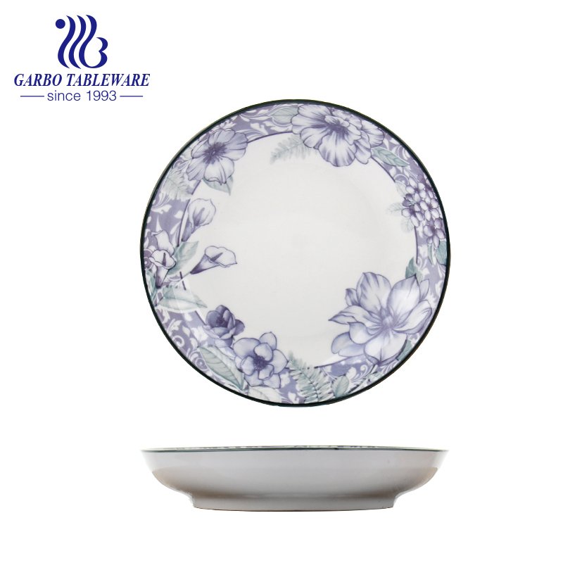 Factory cheap OEM under glazed flower printing 7inch porcelain dessert plate