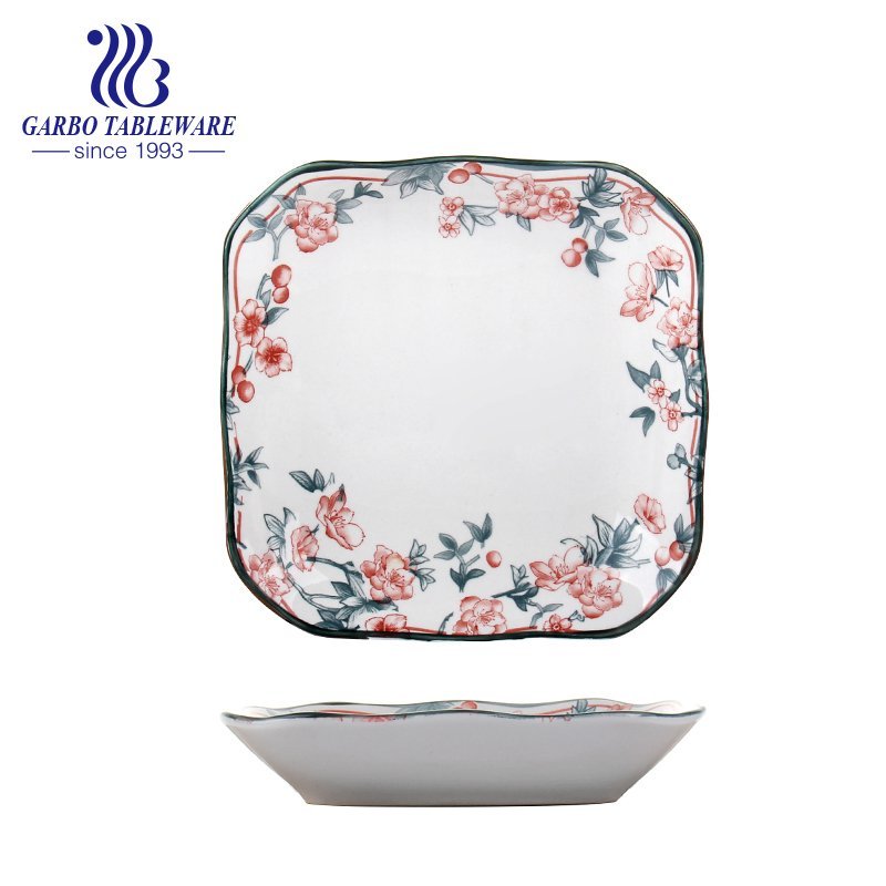 Wholesale custom unique design under glazed printing 8.5inch square porcelain serving plate