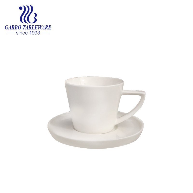 New bone china triangle handle cup and saucer set with decal design