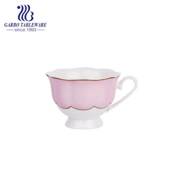 High end gold printed pink coffee mug office drinking cup with classic design bone china ceramic mug