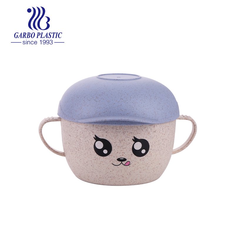 Non-toxic high-quality plastic acrylic dessert soup bowl with cartoon emotion colored hat lid for kids