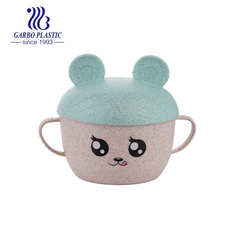 Non-toxic high-quality plastic acrylic dessert soup bowl with cartoon emotion colored hat lid for kids