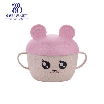 Eco-friendly wheat straw material plastic bowl with baby pink lid and portable two ears from factory