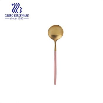 Mirror polish pink color plating handle golden stainless steel flatware tea spoon