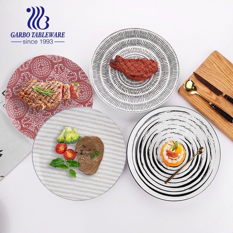 Factory cheap OEM unique design custom round stoneware steak pasta 10.5inch under glazed flat ceramic dinner plates for food serving