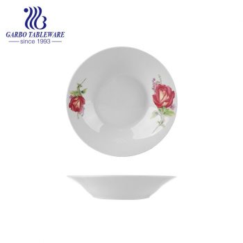 Classic unique fancy flower design factory cheap deep dish 8inch ceramic soup plate