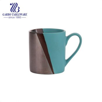 250ml spray color glaze ceramic cup European style porcelain coffee drinking mug with green handle for shop