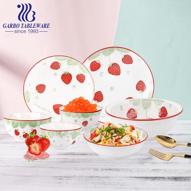 1930ml porcelain bowl with outside glazed strawberry decal for family table