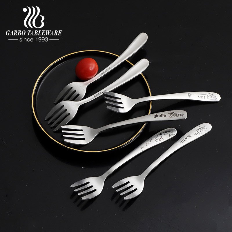 Silver creative appetizer dessert cake fork with laser handle modern design flatware for birthday party