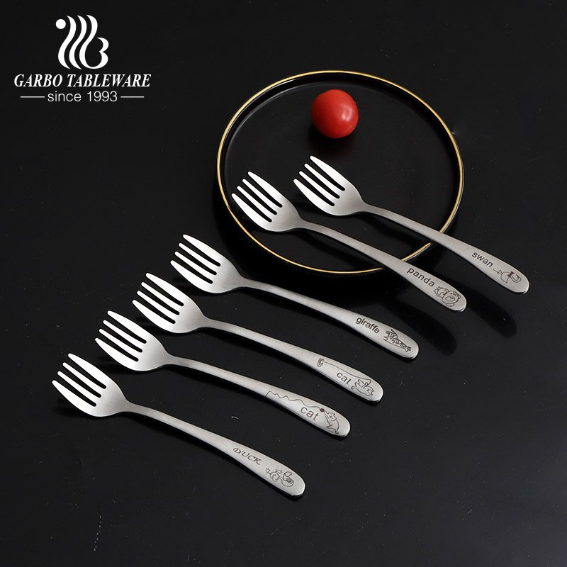 Silver creative appetizer dessert cake fork with laser handle modern design flatware for birthday party