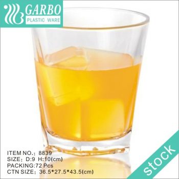 Clear broken resistant 12oz plastic polycarbonate whiskey / juice glasses