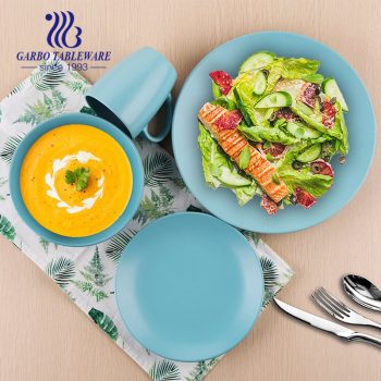 China factory cheap ceramic stoneware matte bule colored 16pcs ceramic dinnerware sets