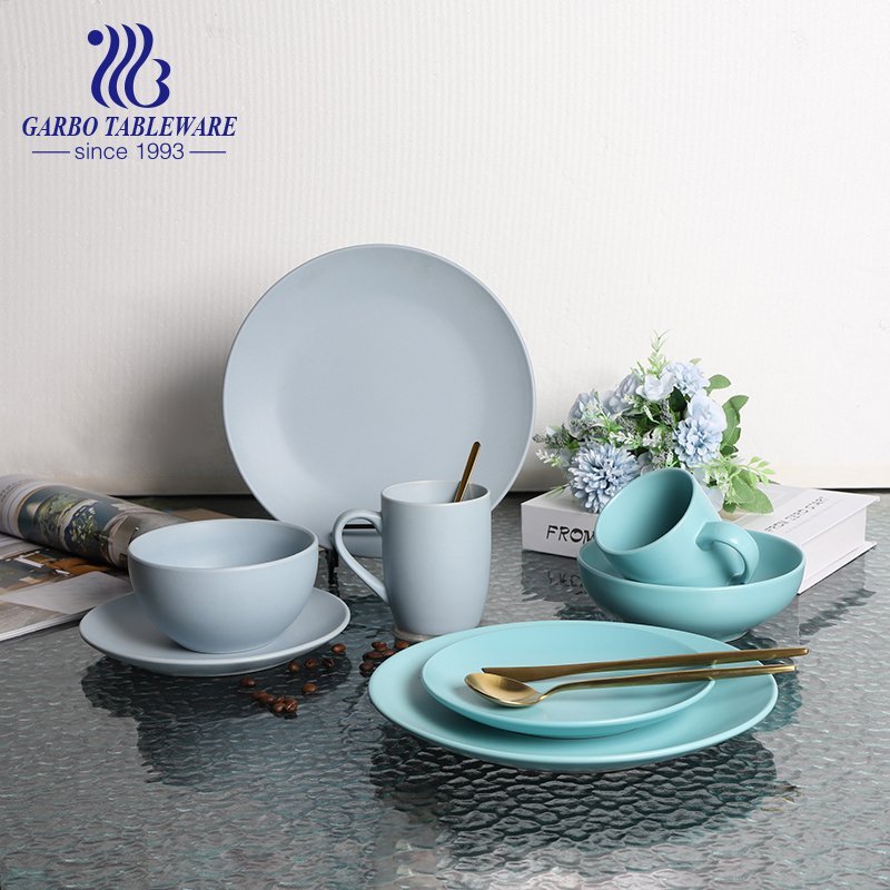 Factory cheap simple European stoneware tableware set matte color 16pcs ceramic dinnerware sets