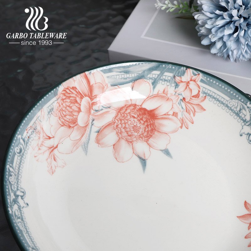 Wholesale under glazed flower design royal plain 7inch fine porcelain dinner plate