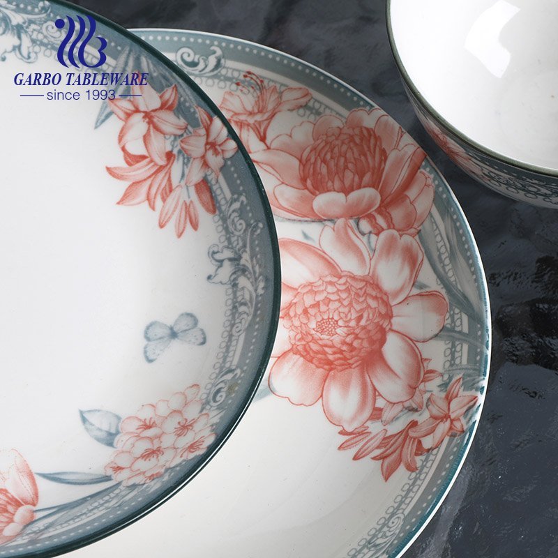 Wholesale under glazed flower design royal plain 7inch fine porcelain dinner plate