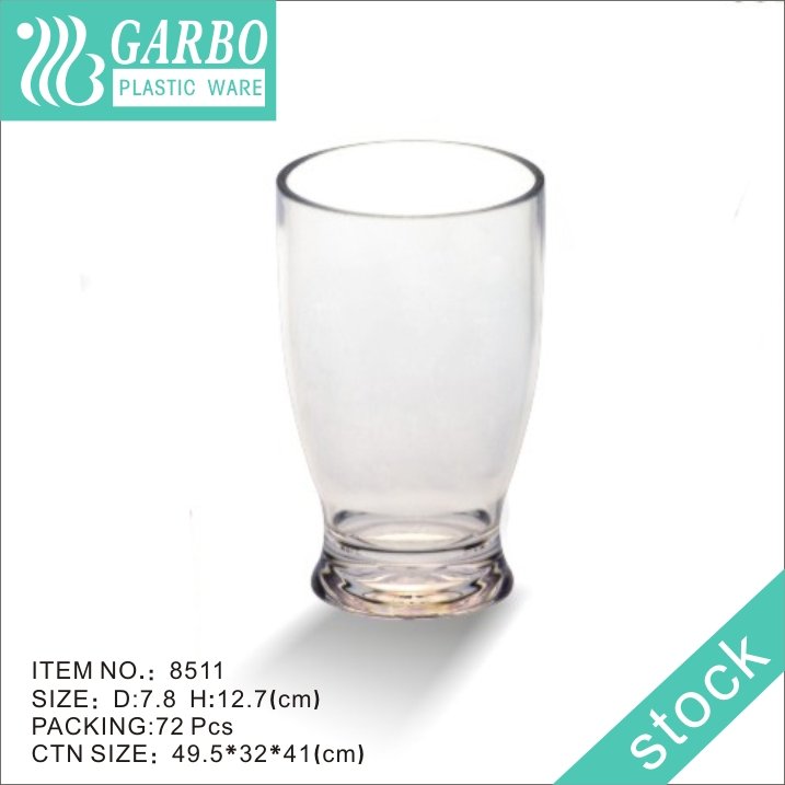 Wholesale clear/blue 13oz polycarbonate juice glass cup with short stem