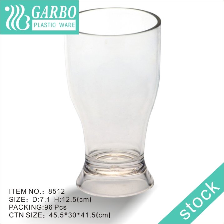 Wholesale clear/blue 13oz polycarbonate juice glass cup with short stem