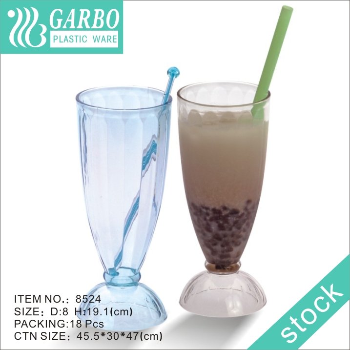 Wholesale clear/blue 13oz polycarbonate juice glass cup with short stem