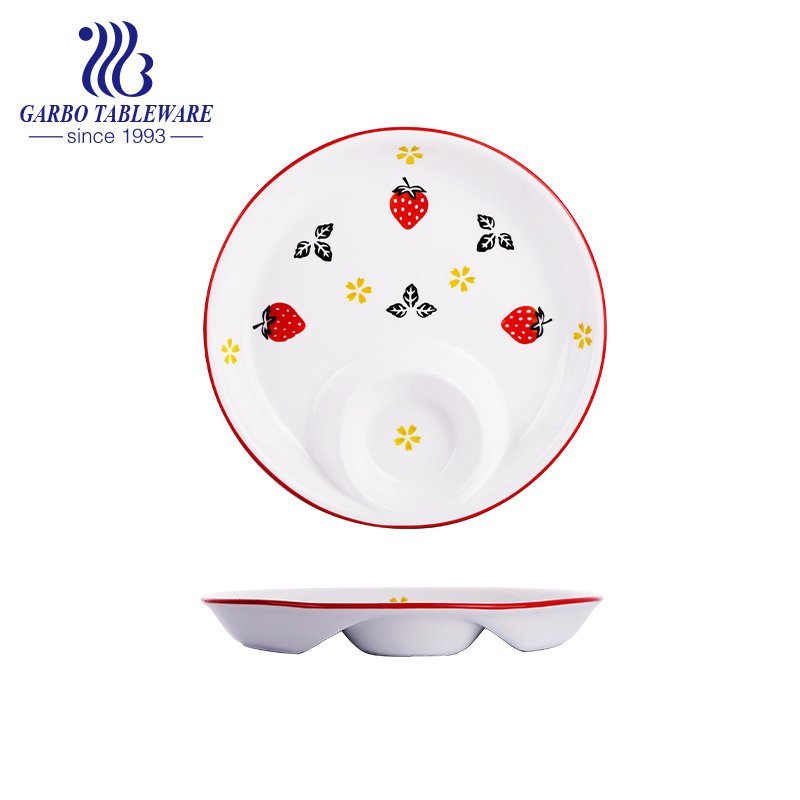 Fancy unique hand painted strawberry design deep 10inch round porcelain plate