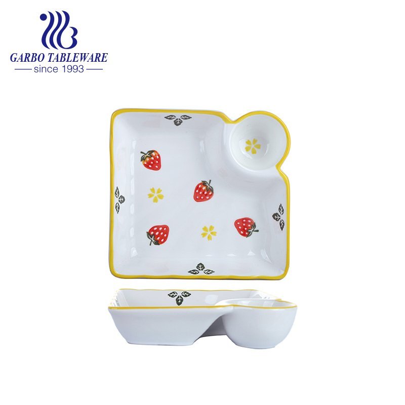 Wholesale unique custom hand painted strawberry design deep 9inch square porcelain serving dish