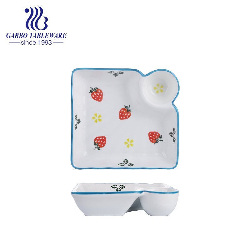 Wholesale unique custom hand painted strawberry design deep 9inch square porcelain serving dish