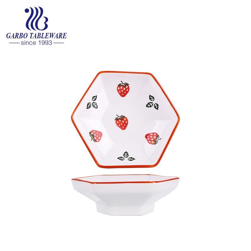 Wholesale unique custom hand painted strawberry design deep 9inch square porcelain serving dish