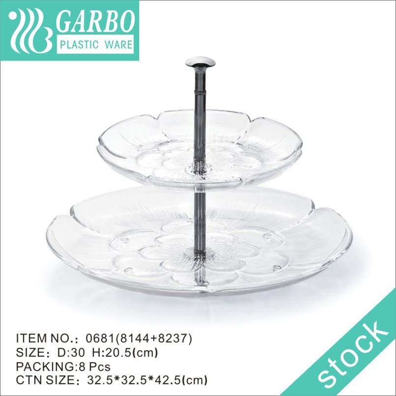 Food Safe Strong 2-Tier Plastic Party Cupcake Stand Mini Cakes Display Dessert Plates for Indoor and Outdoor events