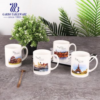 Ceramic porcelain print mug high white quality pretty souvenir travel gift famous popular new bone china drinking mugs round classic shape cup