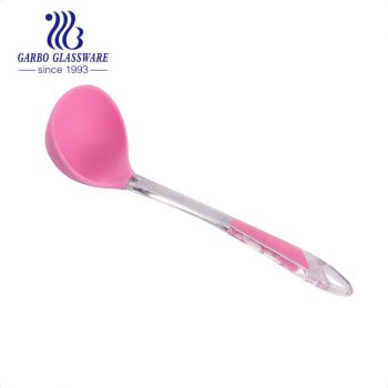 Pink color Silicone Ladle Soup Spoon Set of 2, Nonstick Heat Resistant Long Handle Unbreakable Big Round Scoop for Home Kitchen Cooking