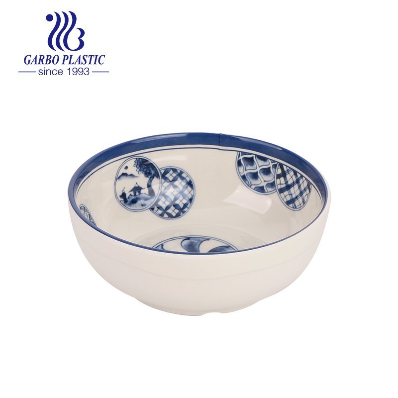 510ml machine-made durable round plastic dessert rice soup bowl with traditional decal pattern