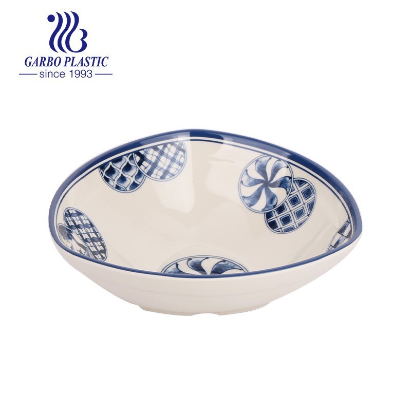 510ml machine-made durable round plastic dessert rice soup bowl with traditional decal pattern