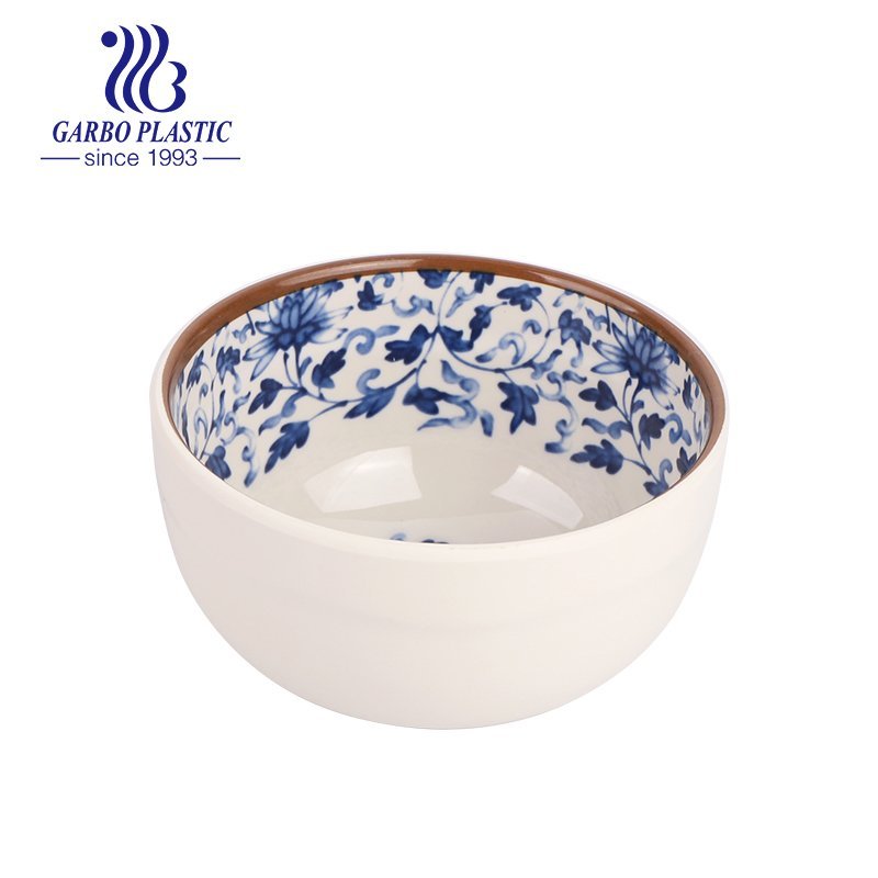 510ml machine-made durable round plastic dessert rice soup bowl with traditional decal pattern