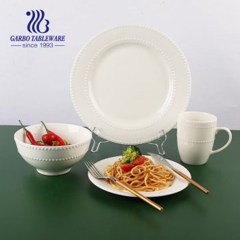 High quality dot embossed design porcelain bowl plate dinner set