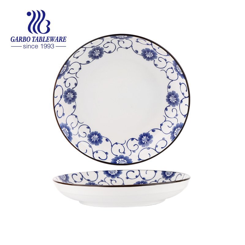 Wholesale A/B grade heatable microwave safe round deep dish under glazed decor 8inch fine porcelain dinner plate