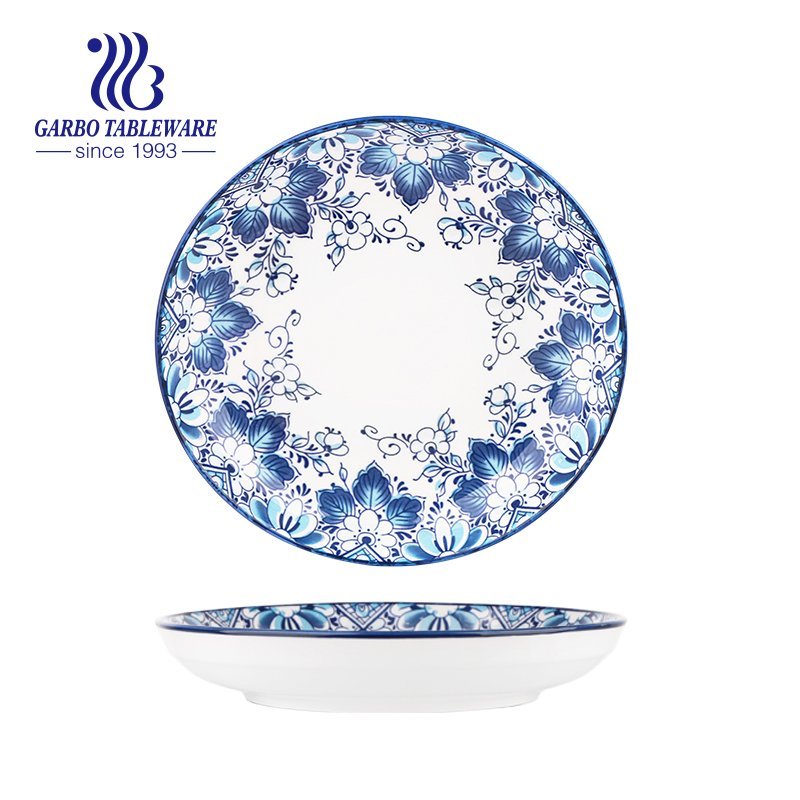 Wholesale A/B grade heatable microwave safe round deep dish under glazed decor 8inch fine porcelain dinner plate