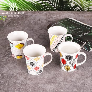 Ceramic coffee drinking mug porcelain leaves decal print coffee mugs juice and water office cup set with handle gift cups drink ware