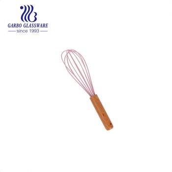 Pink color whisk with bamboo handle Wire Whisk Perfect for Blending, Whisking, Beating and Stirring, BPA Free, Dishwasher Safe