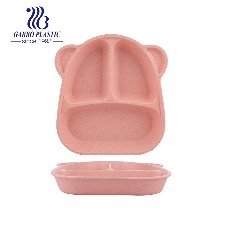 Durable and Colorful Natural Wheat Straw Sectional Plates with multi-dividers Food safe Tray for kids and adults