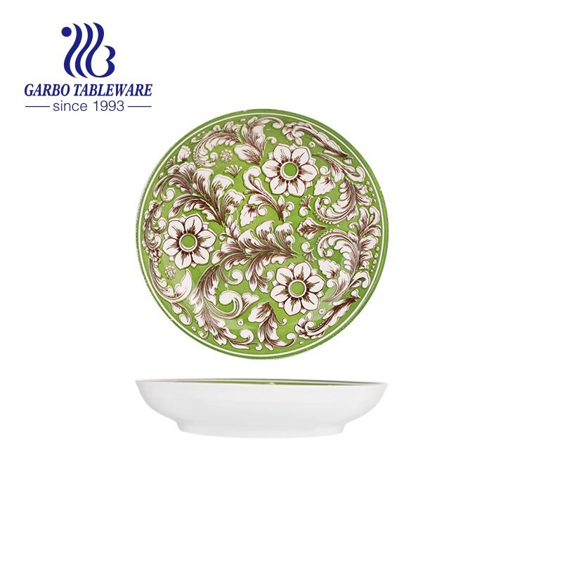 Wholesale classic custom under glazed decor rice serving plate 7inch porcelain dessert dish